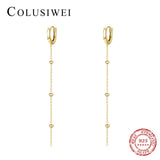 925 Silver Long Tassel Chain Bead Hoop Earrings