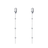 925 Silver Long Tassel Chain Bead Hoop Earrings