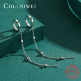 925 Silver Long Tassel Chain Bead Hoop Earrings