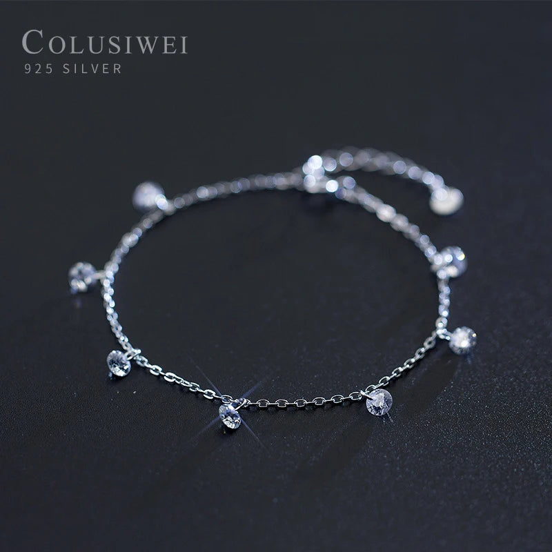Colusiwei Sparkling Silver CZ Chain Bracelet 925 Sterling Silver