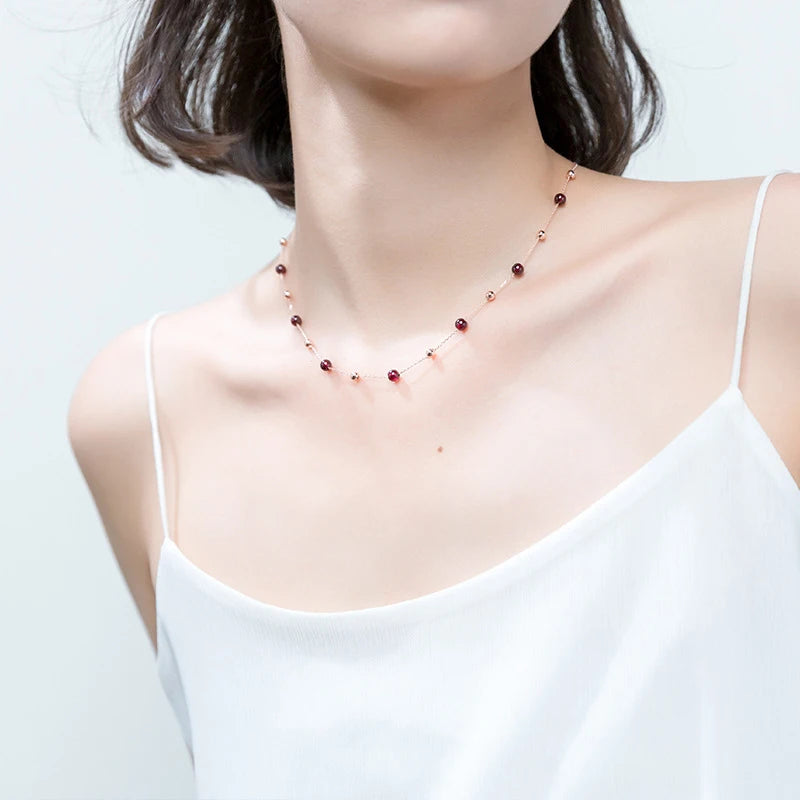 Colusiwei Garnet Choker Necklace 925 Sterling Silver Rose Jewelry