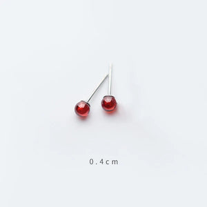 Garnet Round Bead Stud Earrings 925 Silver Jewelry for Women