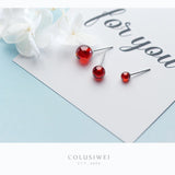 Garnet Round Bead Stud Earrings 925 Silver Jewelry for Women