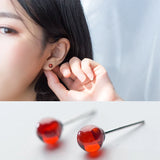 Garnet Round Bead Stud Earrings 925 Silver Jewelry for Women