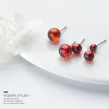 Garnet Round Bead Stud Earrings 925 Silver Jewelry for Women