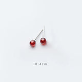 Garnet Round Bead Stud Earrings 925 Silver Jewelry for Women