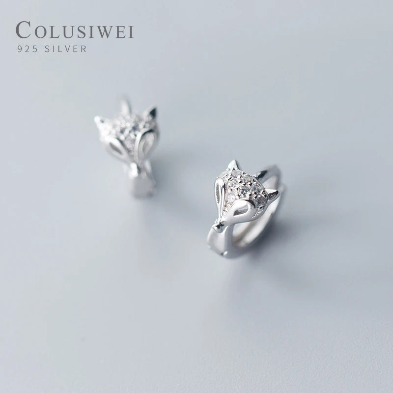 925 Silver Fox Hoop Earrings CZ Fine Jewelry Women Accessories