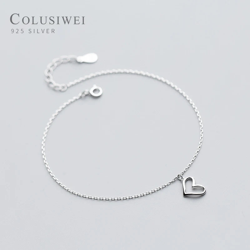Colusiwei 925 Silver Heart Anklet for Women
