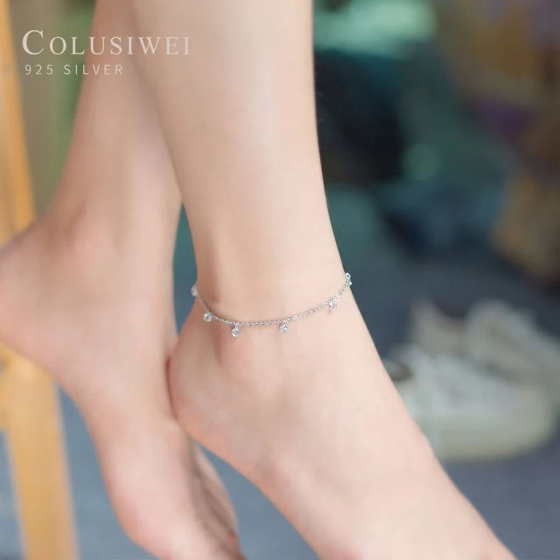 925 Silver Beads Anklets for Ankle Female Jewelry