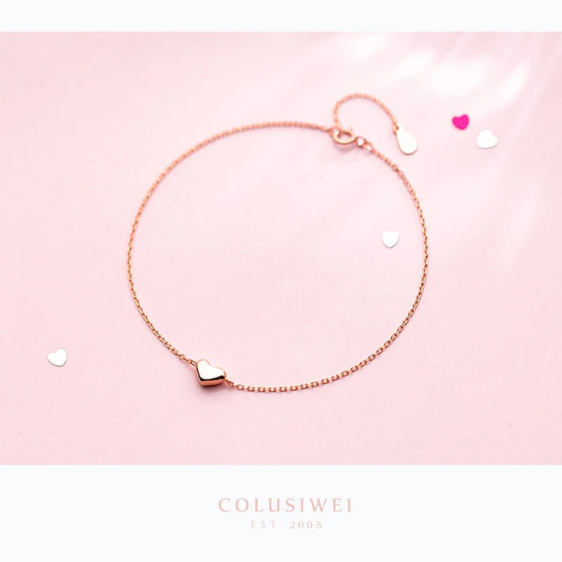 Silver Heart Anklets 925 Sterling Silver Rose Foot Jewelry Bracelet