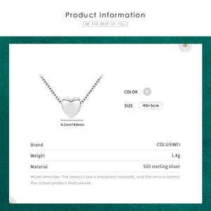 Colusiwei Silver Heart Pendant Necklace 925 Sterling Silver