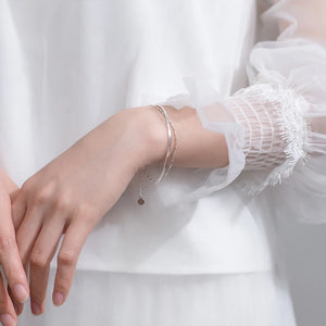 925 Silver Double Layers Chain Bracelet Geometric Lobster Lock Women Jewelry