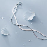 925 Silver Double Layers Chain Bracelet Geometric Lobster Lock Women Jewelry