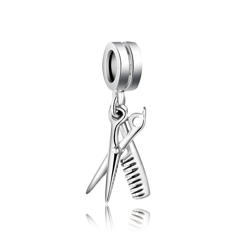 925 Sterling Silver Comb And Scissors Pendant Charms for Bracelet