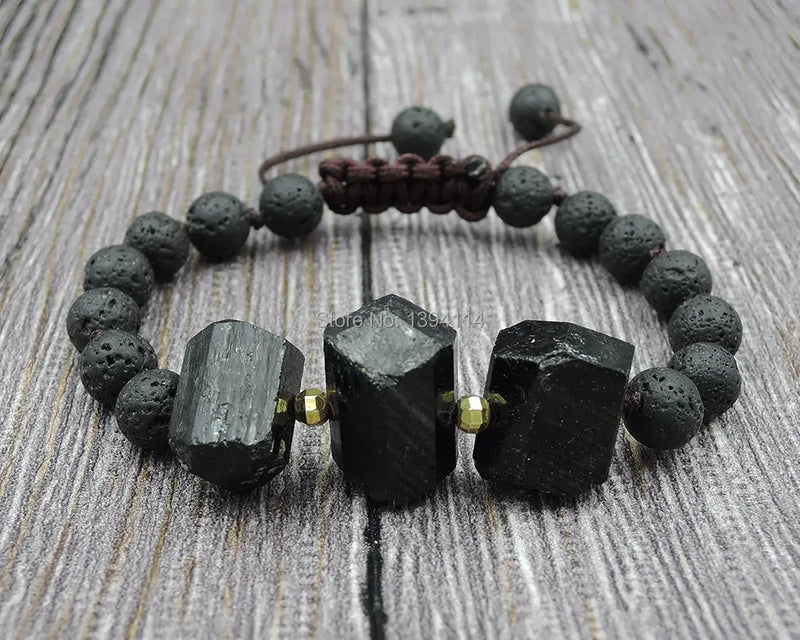 Tourmalines Point Beads Volcanic Round Bracelet