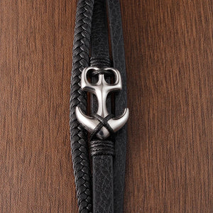 Small Accessories Stainless Steel Men's Leather Anchor Bracelet