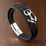 Small Accessories Stainless Steel Men's Leather Anchor Bracelet