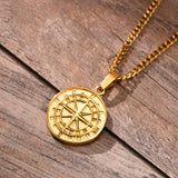 Compass Pendant Necklace Stainless Steel Mens Necklace