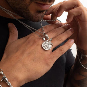 Compass Pendant Necklace Stainless Steel Mens Necklace
