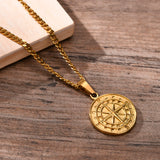 Compass Pendant Necklace Stainless Steel Mens Necklace