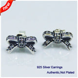 Sparkling Bow Stud Earrings CZ 925 Sterling Silver DIY FLE005