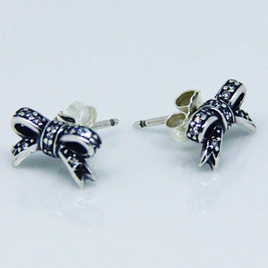 Sparkling Bow Stud Earrings CZ 925 Sterling Silver DIY FLE005
