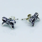 Sparkling Bow Stud Earrings CZ 925 Sterling Silver DIY FLE005