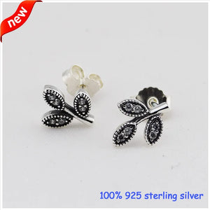 925 Silver Sparkling Leaves Stud Earrings with CZ