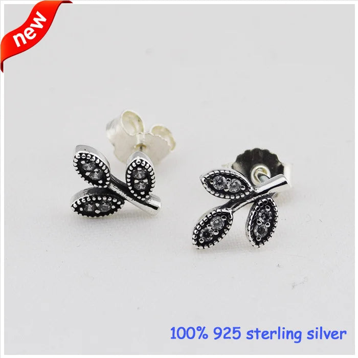 925 Silver Sparkling Leaves Stud Earrings with CZ