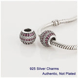 925 Sterling Silver Red Crystal Ball Charm Bead for European Bracelet