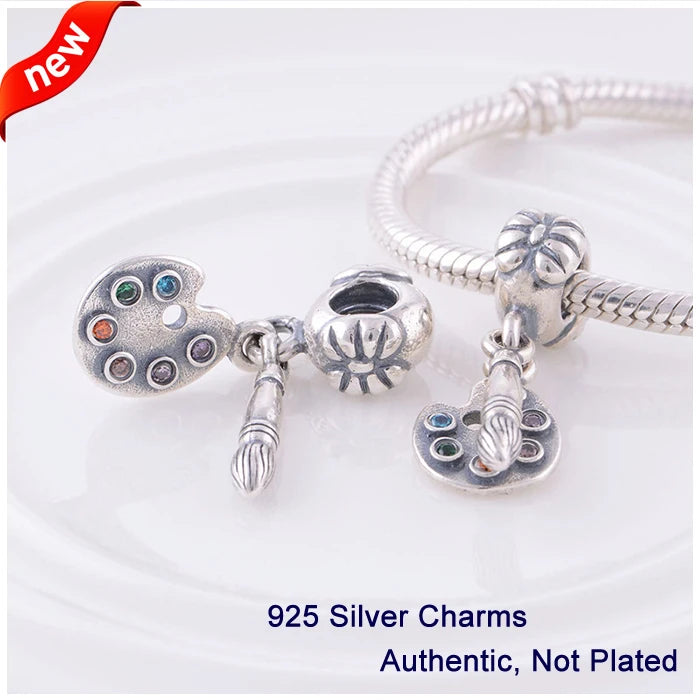 925 Silver Artist's Palette Beads Colorful Charms for Fandola Bracelets