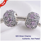 925 Silver Light Purple Love Heart Crystal Ball Charm for Fandola Bracelets
