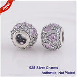 925 Silver Light Purple Love Heart Crystal Ball Charm for Fandola Bracelets