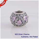 925 Silver Light Purple Love Heart Crystal Ball Charm for Fandola Bracelets