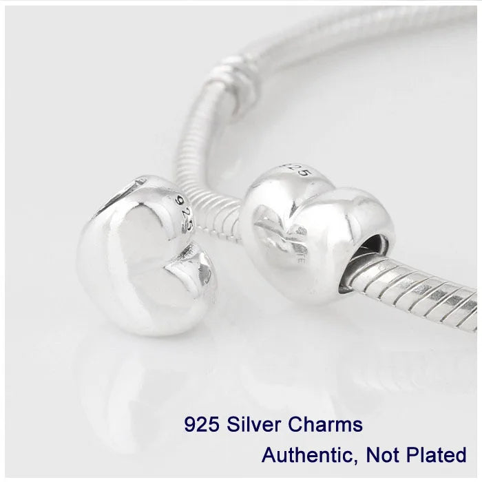 Fandola 925 Sterling Silver Heart Charm Beads for Bracelet DIY Making