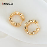 Concave-Convex Texture Round Earrings, Gold Plated Brass Hoops