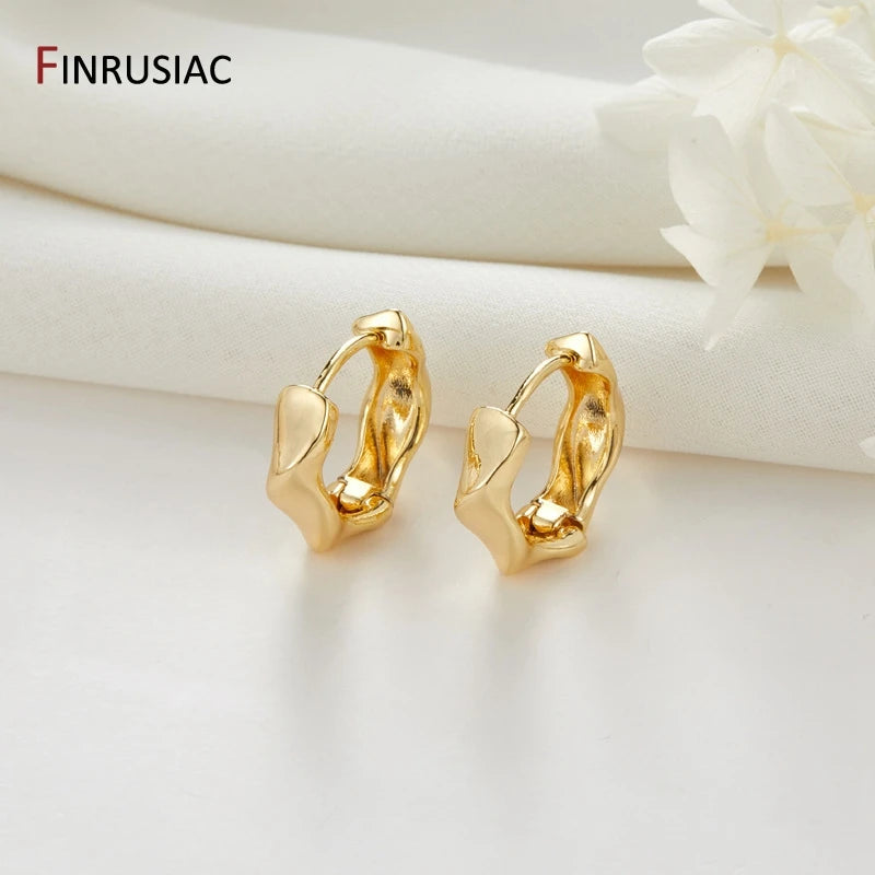 Concave-Convex Texture Round Earrings, Gold Plated Brass Hoops