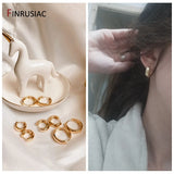 Concave-Convex Texture Round Earrings, Gold Plated Brass Hoops