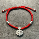 Concentric Lock 925 Silver Bracelet Red Thread Jewelry