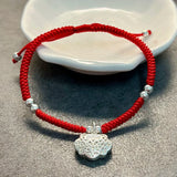 Concentric Lock 925 Silver Bracelet Red Thread Jewelry