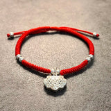 Concentric Lock 925 Silver Bracelet Red Thread Jewelry