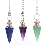 Chakra Crystal Taper Pendulum w/Silver Chain - Spiritual Reiki Jewelry