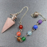 Chakra Crystal Taper Pendulum w/Silver Chain - Spiritual Reiki Jewelry