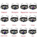 Constellation Bracelet Hand-woven Beaded Zodiac Leather Bangle Bracelet