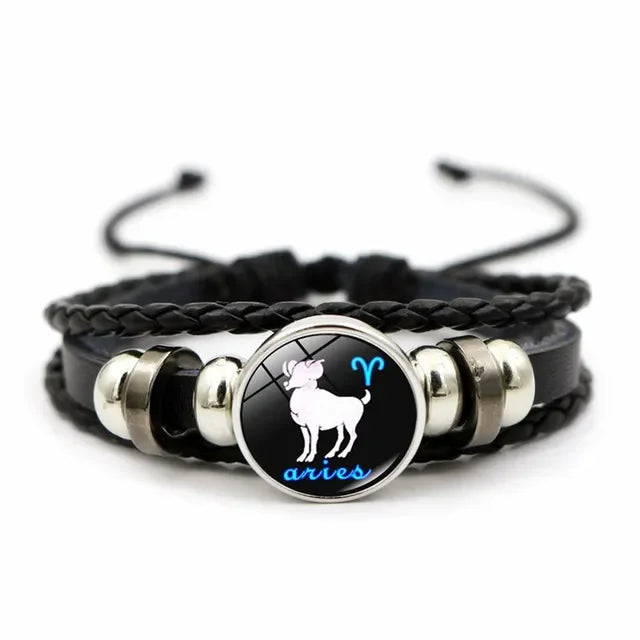 Constellation Bracelet Hand-woven Beaded Zodiac Leather Bangle Bracelet