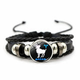Constellation Bracelet Hand-woven Beaded Zodiac Leather Bangle Bracelet