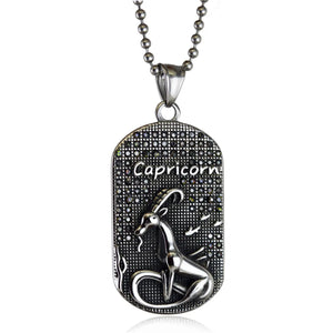 Zodiac Sign Pendant Necklace Stainless Steel 14K Silver Plated