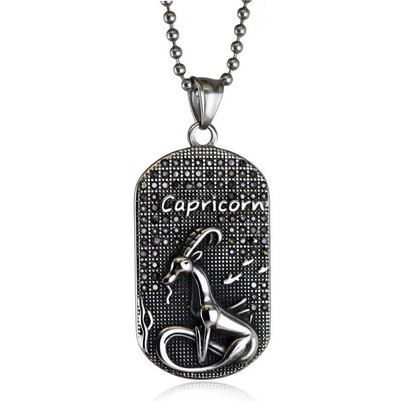 Zodiac Sign Pendant Necklace Stainless Steel 14K Silver Plated