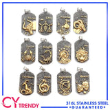 Zodiac Sign Pendant Necklace Stainless Steel 14K Silver Plated