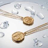 Zodiac Constellation Necklace Gold-Plated Disc Pendant Dainty Birthday Gift